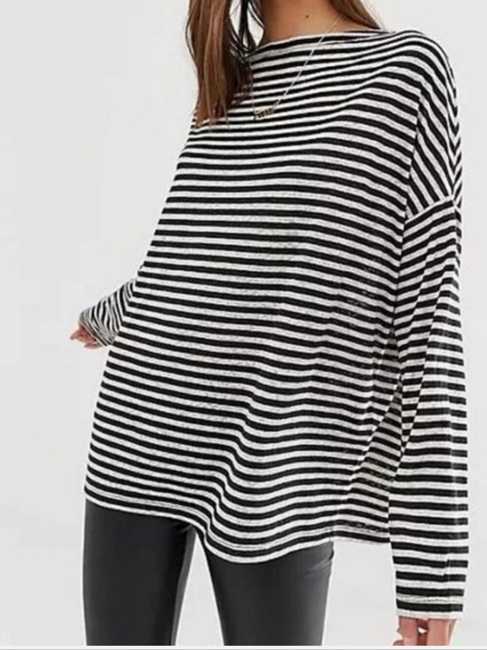 ALLSAINTS Rita Relaxed Fit Striped Tee Medium Black Burnout Striped Minimalist M